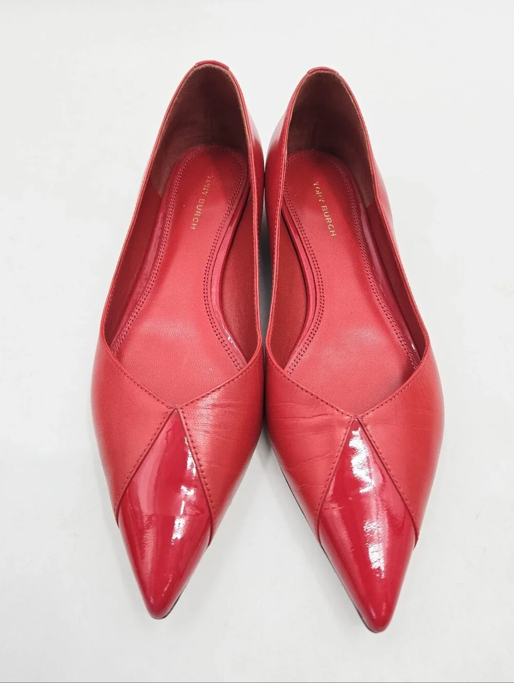 Tory Burch Bright Red Pointed Leather Flats
